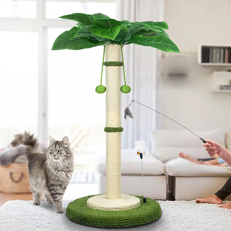Cat Scratching Post - 37.4/42 in Tall, Solid Iron Frame, Natural Jute Rope, Sturdy for Large Cats & Kittens to Scratch, Climb, Play