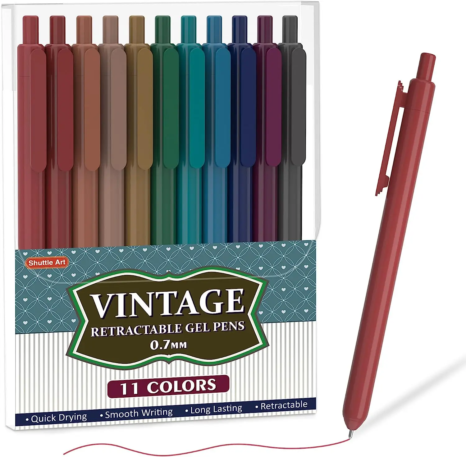 Shuttle Art Colored Retractable Gel Pens, 11 Unique Dark Vintage Ink Colors, Cute Pens 0.7mm Medium Point Quick Drying for Writing Drawing Journaling