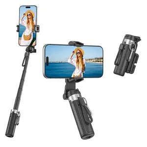 25 '' New Upgraded Mini 4-in-1 Multifunctional Selfie Stick, 360° Rotatable, with Wireless Bluetooth Remote and Phone Holder. Perfect for selfies, video shooting and live streaming, compatible with most smartphones.