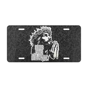 Dios Por Delante License Plate, Jesus Crown of Thorns Praying Hands, Spanish Christian Car Tag, Religious Decor, Aluminum Sign, 12x6