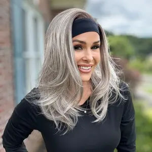 Lena by AISOM Smoky Ash Layered Straight Headband Wig 16 Inches Heat Friendly Synthetic Hair Easy to Wear