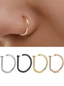 0.8Mm*8Mm 304 Stainless Steel D-Shaped Nose Rings, Available in Packs of 1/3/5, Unisex Style, Hip-Hop Street Fashion, Party Body Piercing Jewelry, American-Style Unique Nose Additions