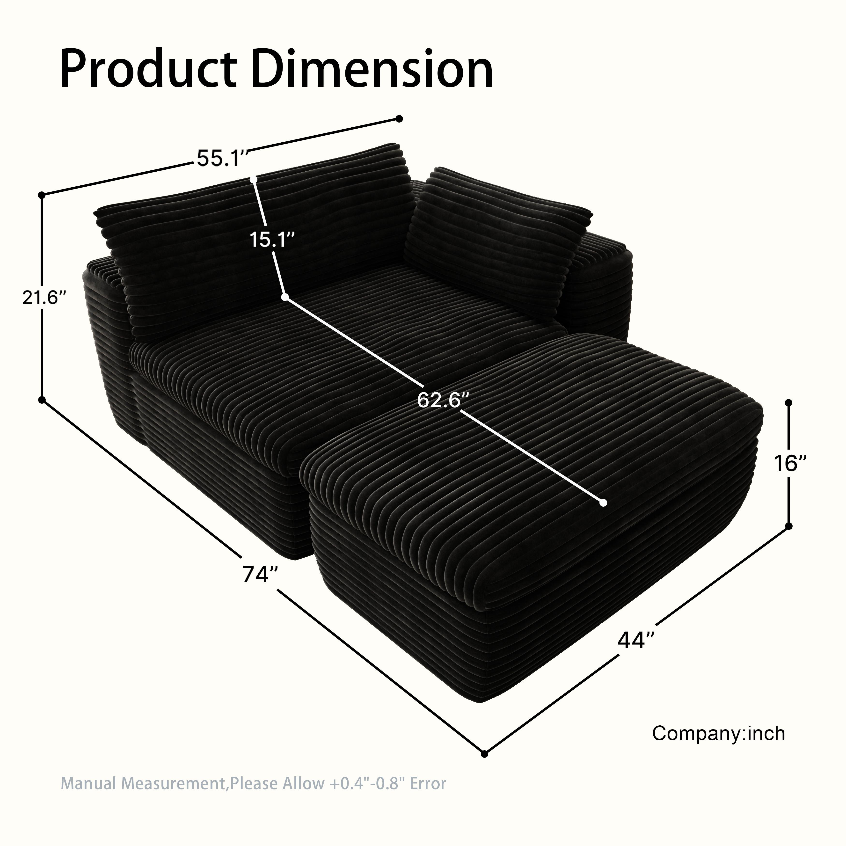Modular Sectional Sofa Bed, Corner Couch with Chaise Lounge, Oversized Plush Corduroy Sleeper Sofa, No Assembly Required - Couch in a Box for Living Room & Bedroom，Oversize Compression Boneless Sofa Bed Plush Corduroy Sofa Bed