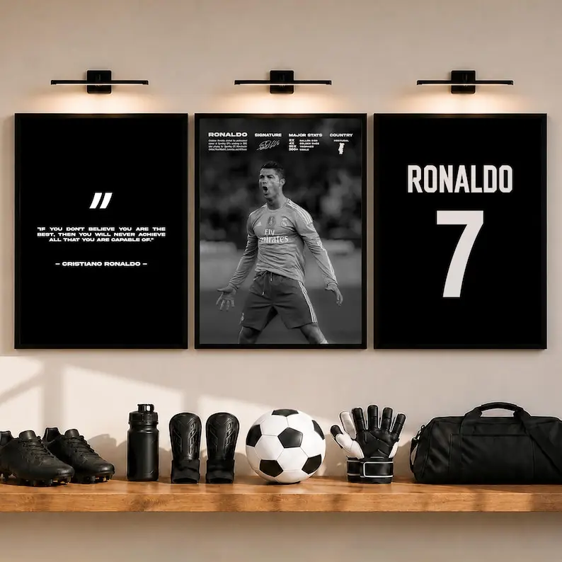 Cristiano Ronaldo set of 3 Poster, CR7 Posters, Soccer Decoration, Ronaldo Fan Gift, Football Poster