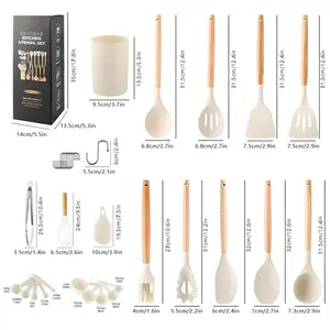 33 pcs kitchen utensil set - durable cooking tools suitable for non stick cookware, high-quality silicone cookware and wooden handles, smooth grip, easy to clean, ideal gift for women on Mother's Day