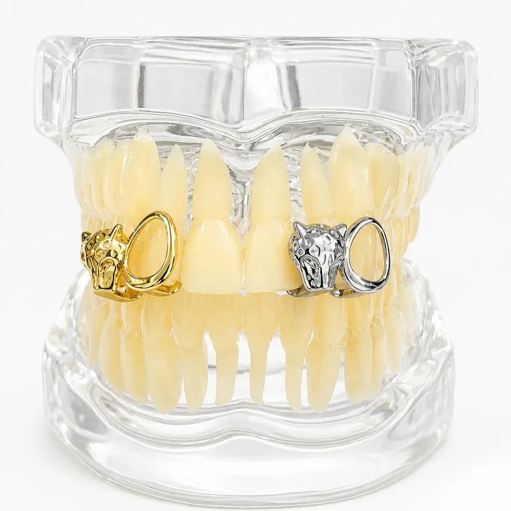Vintage Leopard Shape Teeth Grillz Hip Hop Double Hollow Tooth Caps For Women Men Jewelry Wearable Dental Grills