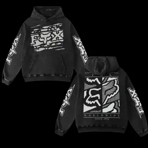 Worldwide Fox Sport Racing Retro Acid Washed Hoodie Motor World Champion Enthusiast Apparel Streetwear Racing Team Super Motorsports Clothing Motobike Riders Supermotor Off-Road Dirt Bike Fan Gear Cotton For Motor Fan
