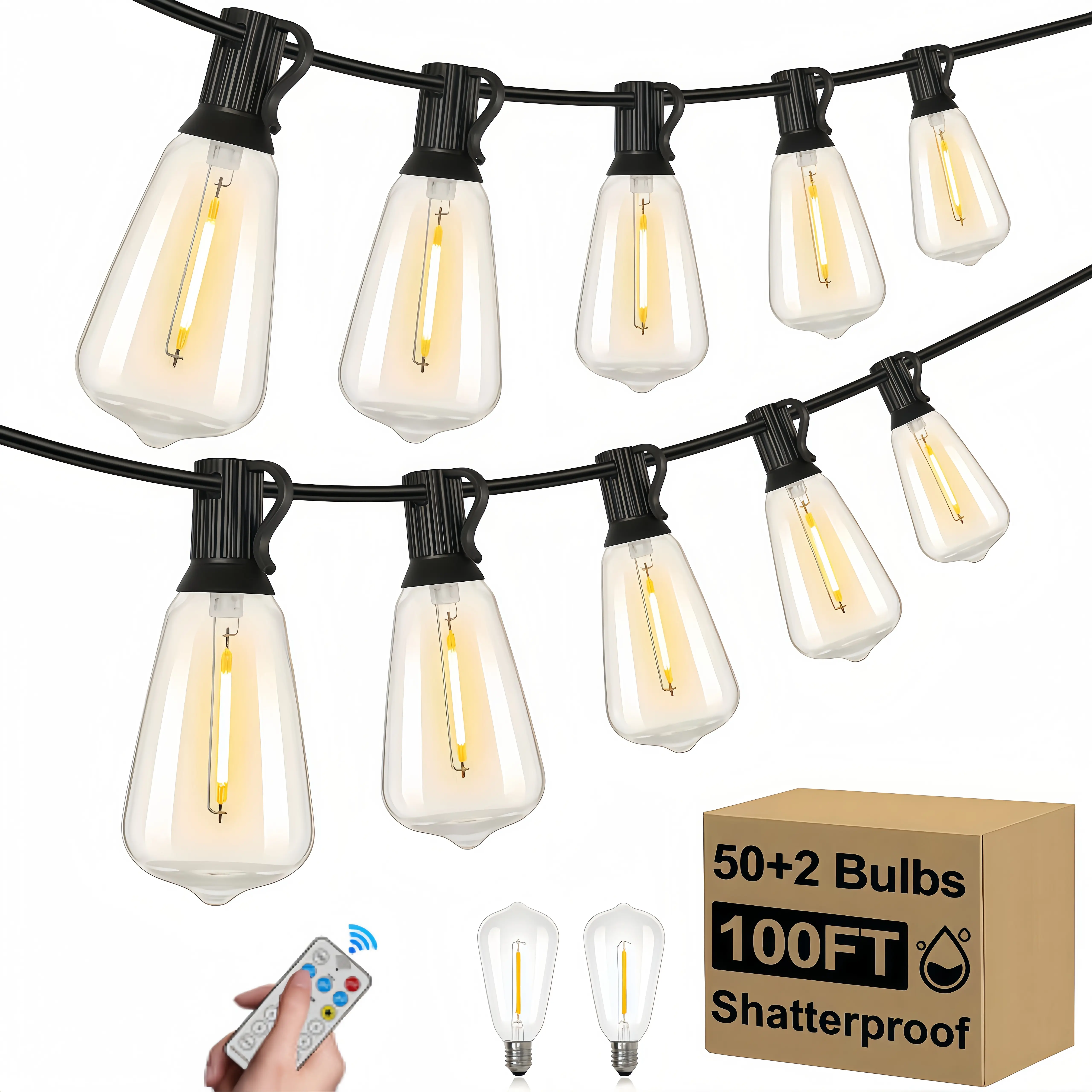 Banbers Solar-Powered Waterproof String Lights with Adjustable Bulbs, Energy-Efficient Outdoor LED Decorative Lighting, Multi-Color Remote Control Timer, Cool White Option for Garden Patio Camping