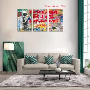 3PC / Yizhengqiao Graffiti Canvas Wall Art, Boys' Posters & Prints, Banksy Artworks, Modern Home Decor, Apartment Hotel Office Wall Decorations, 2D Flat Frameless