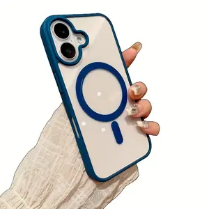 MagSafe magnetic phone case, with transparent back panel and colorful borders, providing both protection and style. Perfect for iPhone 17/16/15/14/13/12/11.