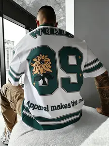 American Retro Street Style Sunflower Baseball Short Sleeve, Trendy High Street Striped Patchwork Ball Jersey T-Shirt, Eu Hip Hop Oversized Couple Top, Sportswear Top