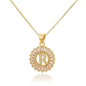 #OutdoorFun Gold Name Necklace Charm - Copper Zircon Non-Waterproof Gift Accessory with Letter Design, Elegant for Unisex Wear