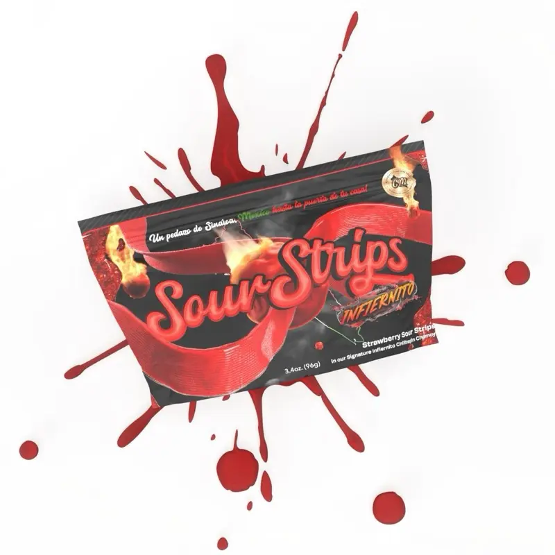 Strawberry Sour strips with Infiernito Chamoy Strawberry Sour strips with Infiernito Chamoy
