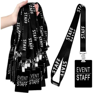 50 Set Event Staff Lanyards with PVC Cards Lanyard Pass Staff Cards with Metal Swivel Hook for Concert Event Party Organizer Conference Party Office Supplies(Black)