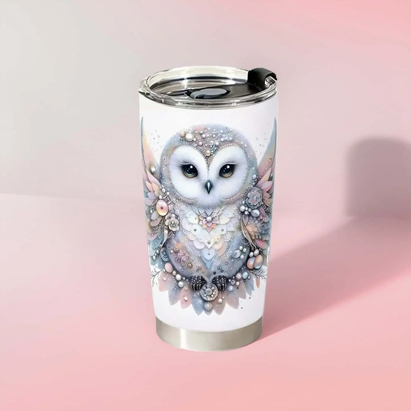 20oz Stainless Steel Insulated Tumbler - Cute Owl Glitter Leak-Proof Heat Resistant Vacuum Flask, Reusable Car Handleless Mug, 7-12 Hours Temperature Retention, Women's Perfect Birthday Gift for Everyday Use