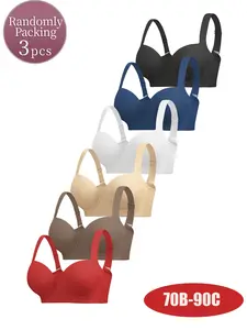 Women's Push-Up Backless Bra, Adjustable Straps, Medium Support, Breathable Lined, All Seasons, Random Three-Pack, Fit, Underwear, Adjustable Bras