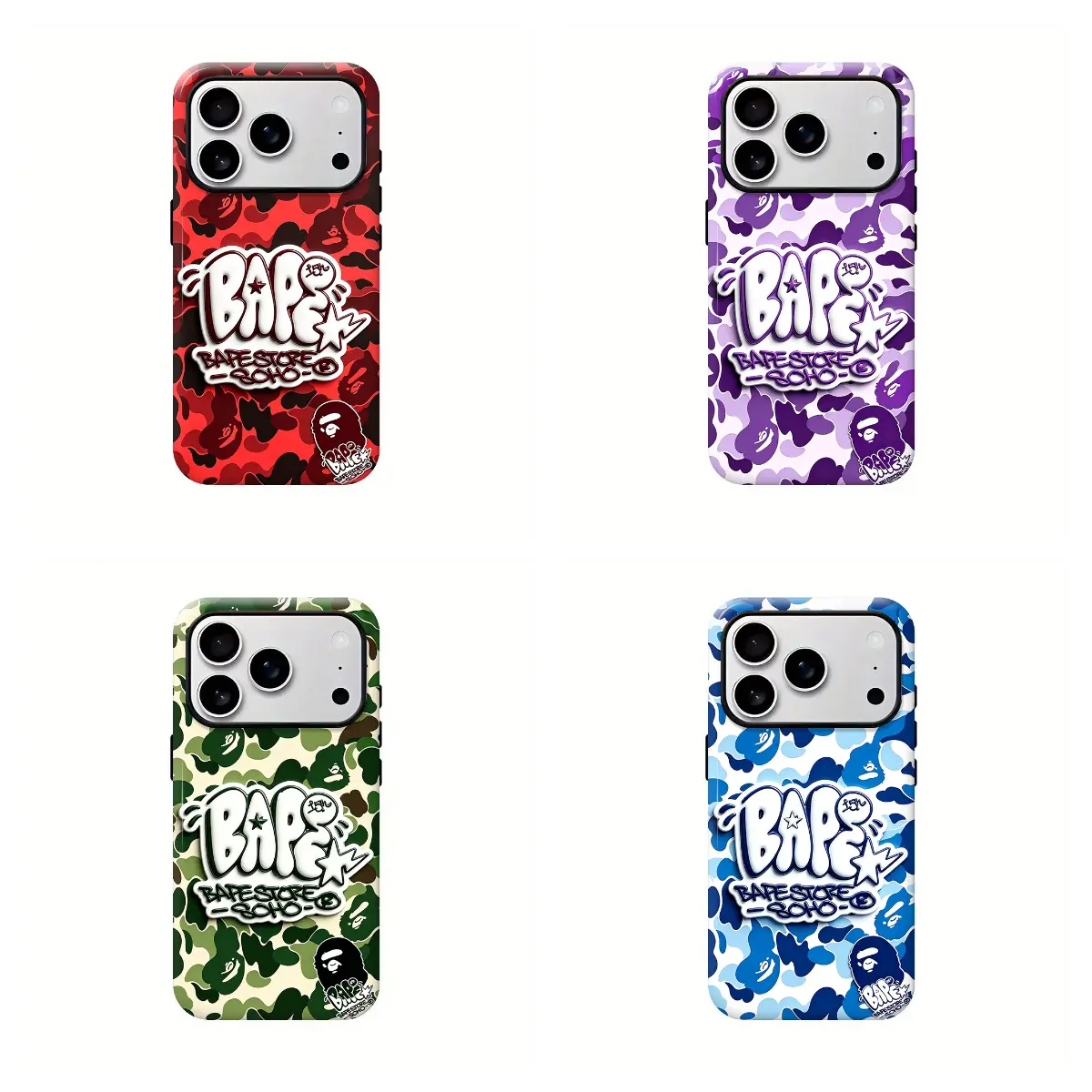 2.0 Bape  Phone Case Suitable for iPhone 17/16/15/14/13/12/11 ProMax/Plus Case with ImpactDispersion Technology & Flexible Rubber LinerGlossy Finish UV Protected 2-Piece Design