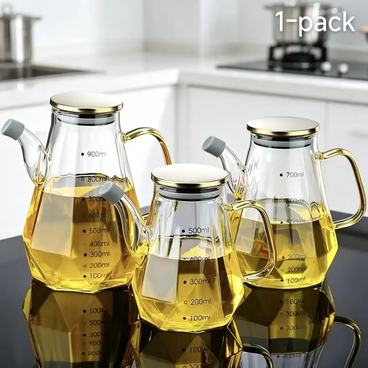 Diamond Shaped Glass Olive Oil Dispenser Bottle, Cooking Oil Container, Multi-Size Wide Mouth High Borosilicate, BPA Free Lead Free Leak Proof Drip Free Precision Pouring, Dishwasher Safe Kitchen for Cooking Baking Salad Dressing Vinegar Soy Sauce