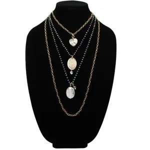 WHAT YOU SEEK IS SEEKING YOU | Original Layering Bundle - Silver & Gold Finish Pendants with Abalone Heart & Crystal Beads - Magnetic Clasps Included Beaded Necklace Sentimental Necklaces