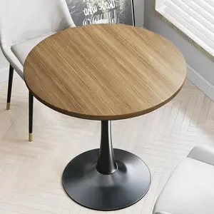 24 inch Small  Table for 2 Person, Walnut Round Dining Table for Kitchen, Leisure  Mid Century Modern Table with Metal Pedestal Base for Cafe, Living Room, Bar, Circle Bistro Tables