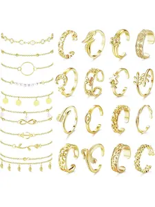 25pcs Anklets and Toe Rings for Women - Silver & Gold Plated Layered Ankle Bracelets - Flower & Evil Eye Toe Rings for Summer Sandals - Adjustable Foot Jewelry Set