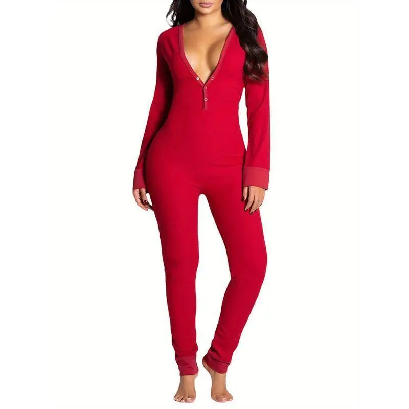 Women'S Sleeping Romper, Christmas Pajamas, Long Sleeve V-Neck Printed Loose Detachable Crotch Elastic Home Clothes Women'S Sleeping Romper, Christmas Pajamas, Long Sleeve V-Neck Printed Loose Detachable Crotch Elastic Home Clothes