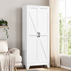 Letaya Steel Frame Cabinet - 75"H Heavy-Duty 0.89mm Steel Construction, 2-Door 4-Shelf Tall Farmhouse Storage Unit for Kitchen Pantry, Garage (White, Black)