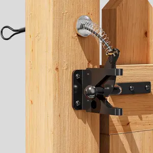 Swiilpo Self Locking Fence Gate Latch Carbon Steel Black/Lock Post Mount with Stainless Steel Spring Cable Pull(JLXSDS-1),By Traiisutor