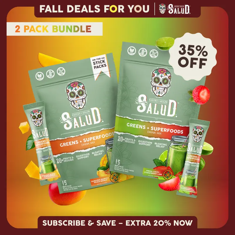 Salud 2-in-1 [Greens + Superfoods – Duo] Daily Greens Drink Mix, Agua Fresca, Gut Health & Bloating Support, Probiotics & Prebiotics, 20+ Fruits & Veggies, Vegan, Non-GMO (2-Pack, 30 Servings), Deals For You Days