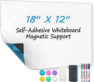 MaxGear 12"x18" Adhesive White Board, Dry Erase Whiteboard for Wall, Includes 4 Magnetic Markers, Holder, Eraser and 4 Magnets, Ideal Wallpaper Sticker for Office, Classroom, or Home