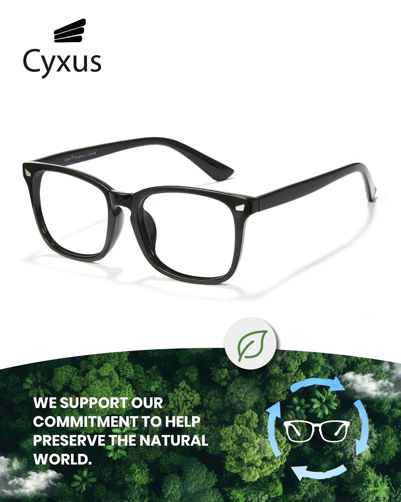 Cyxus Blue Light Blocking Computer Glasses Unisex Square Retro Clear Lens Anti-Blue Light Eyeglasses Black Frame for Women and Men 8082 blue blocker Lightweight Blue black  glasses