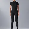 Women's Buttery Soft High-Stretch Short-Sleeve Solid-Color Zipper Bodysuit, Stretchable Activewear, Stylish Activewear for Yoga, Running & Daily Wear