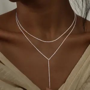 Moodear Layered Long Necklace for Women - Y Body Chain Sexy Dangle Drop Beach Boho Bolo Cleavage Necklace for Vacation or Prom