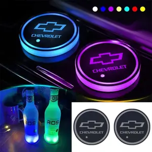 Chevrolet Car 7 Color Changing Cup Holder Light Car Interior Accessory, Anti-Slip Stable USB Plug and Play, Bright Cup Pad Custom Modification Accessory