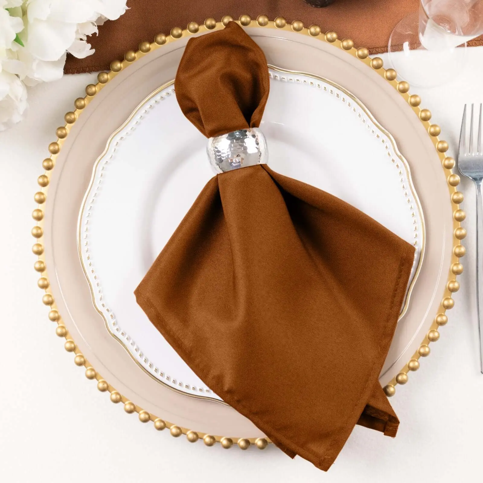 5-Pack Premium Polyester Fabric Multipack Packet Napkins, 20"x20" Cinnamon Brown Restaurant Tableware, Durable & Wrinkle-Resistant for Birthday Occasions, Fabric Napkins, Multipack Napkins