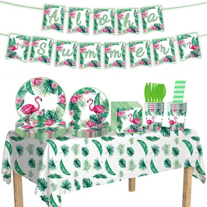 Flamingo theme birthday party atmosphere decoration flag party picnic venue layout props disposable tissue paper plate paper cup