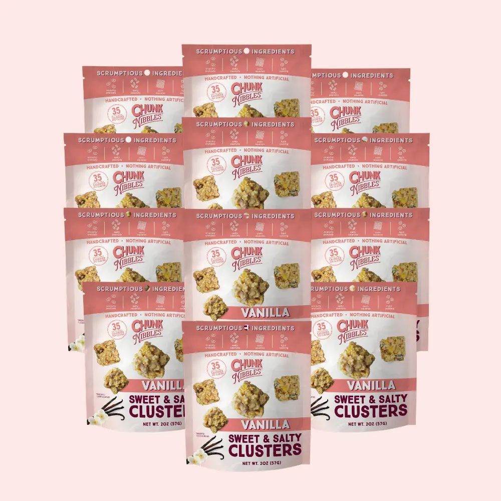 Chunk Nibbles Vanilla Snack Clusters | 12 Pack | 2oz Bags | Sweet & Salty Cluster Bites Chunk Nibbles Vanilla Snack Clusters | 12 Pack | 2oz Bags | Sweet & Salty Cluster Bites
