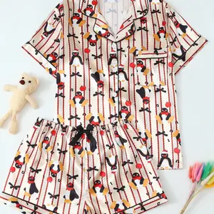 Women's Penguin Short Sleeve Pajamas and Bow Shorts Home Wear Set