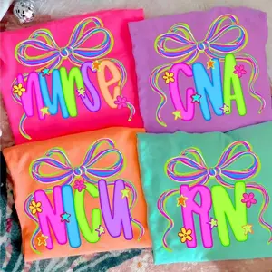Comfort Colors Neon Nurse Shirt, RN Coquette Bow Graphic Tee, CNA NICU Nurse Life T-shirt, Medical Healthcare Sublimation Gift for Nurse