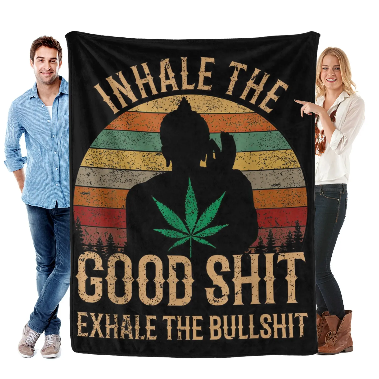 Inhale Good Shit Exhales Bullshit Weed Retro Cannabis Funny Blanket Gift for Girls Boys Women Super Soft Flannel Blanket for Sofa Couch Bed Camping Travel - Plush Warm Home Decor for All Seasons