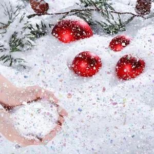 28.2oz / 800g Christmas Twinkles Fake Snow Decoration Craft Artificial Flake Fake Snow Powder Filler for Christmas Party Decoration Supplies White AB Color