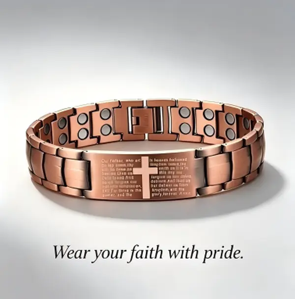 Men's 99.99% Pure Copper Cross Magnetic Cuff Bracelet, Biblical Religious Classic Bracelet with 3500 Gauss Strong Magnets, Adjustable All Seasons Daily Wear Jewelry, Comes with Sizing Tool, Adjustable Strap, Style And Functionality