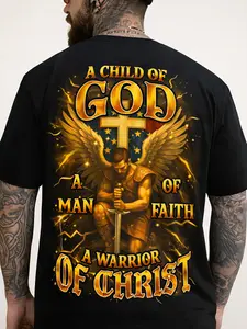 Men's Plus Size Christian Faith T-Shirt - Jesus Print & Verse Compatible for Church, Casual Wear - Soft Breathable Cotton Streetwear Tee Suitable for Church Services, Christian Gifts for Men - Machine Washable Faith-Based Apparel, PLUS SIZE
