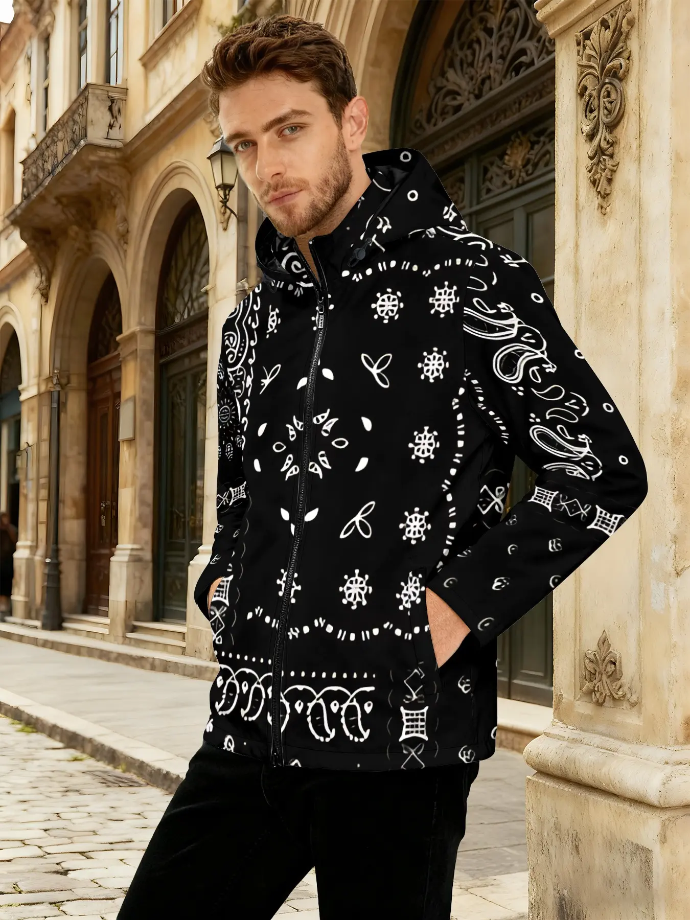 Men's jacket, trendy brand paisley pattern men's jacket, suitable for both daily commuting and outdoor activities