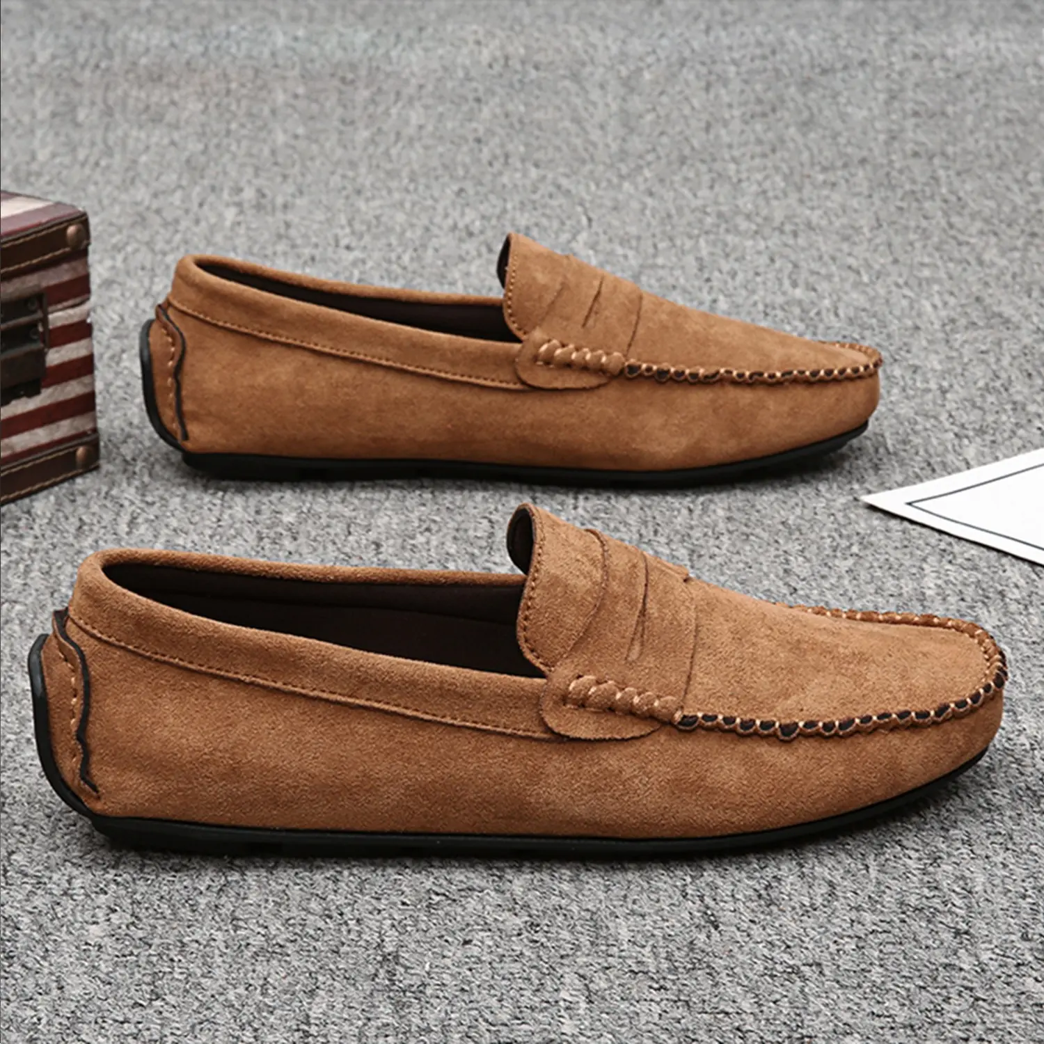 Men's Comfy Suede Loafers, Wear-resistant Non-Slip Smart Casual Driving Boat Shoes penny cozy men