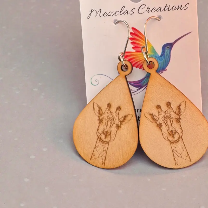 Wood Engraved Giraffe Earrings - Elegant Natural Design for Versatile Wear - Perfect for Casual to Formal Occasions