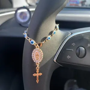 Car Rearview Mirror Charm , Unisex Automotive Interior Accessory, Stylish Steering Wheel Cross Pendant, Car Hanging Decoration, Car Interior Accessories