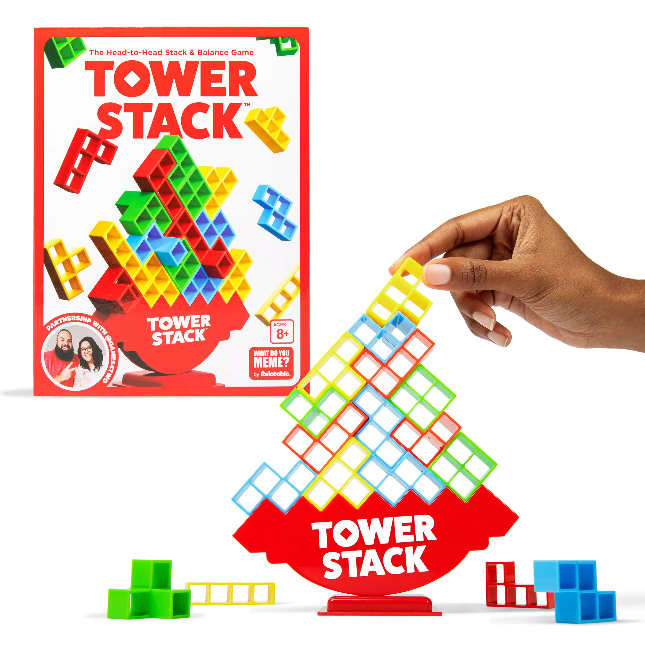 Tower Stack - 2 Player Stacking Game for Kids Teens & Adults | TikTok-Famous Building Block Set | Ready Set Stack Game Night Hit