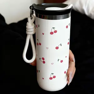 1pc 500ML Sakura Flower Pattern Stainless Steel Insulated Coffee Cup, Travel Mug, Tumbler, Office Cup, Home Use, Holiday Gift