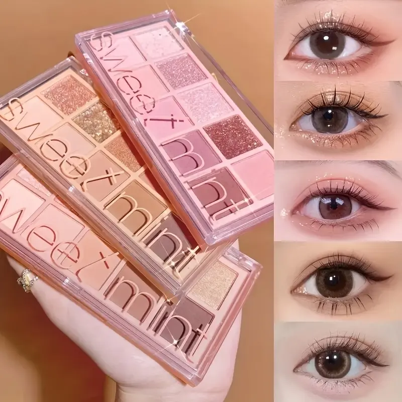 SWEET MINT 10-Color Shimmering Eyeshadow Palette: Pearlescent, Glittery, Matte, Highlighter All-in-One Palette with Cool Earth Tones, Low-Saturation Matte Khaki, and Dusty Powder, Eye Makeup Products